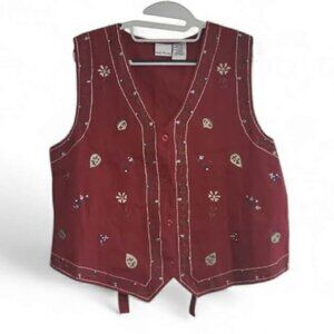 Bobbie Brooks Vest Vintage Embroidered XL 16/18 Floral Acorns